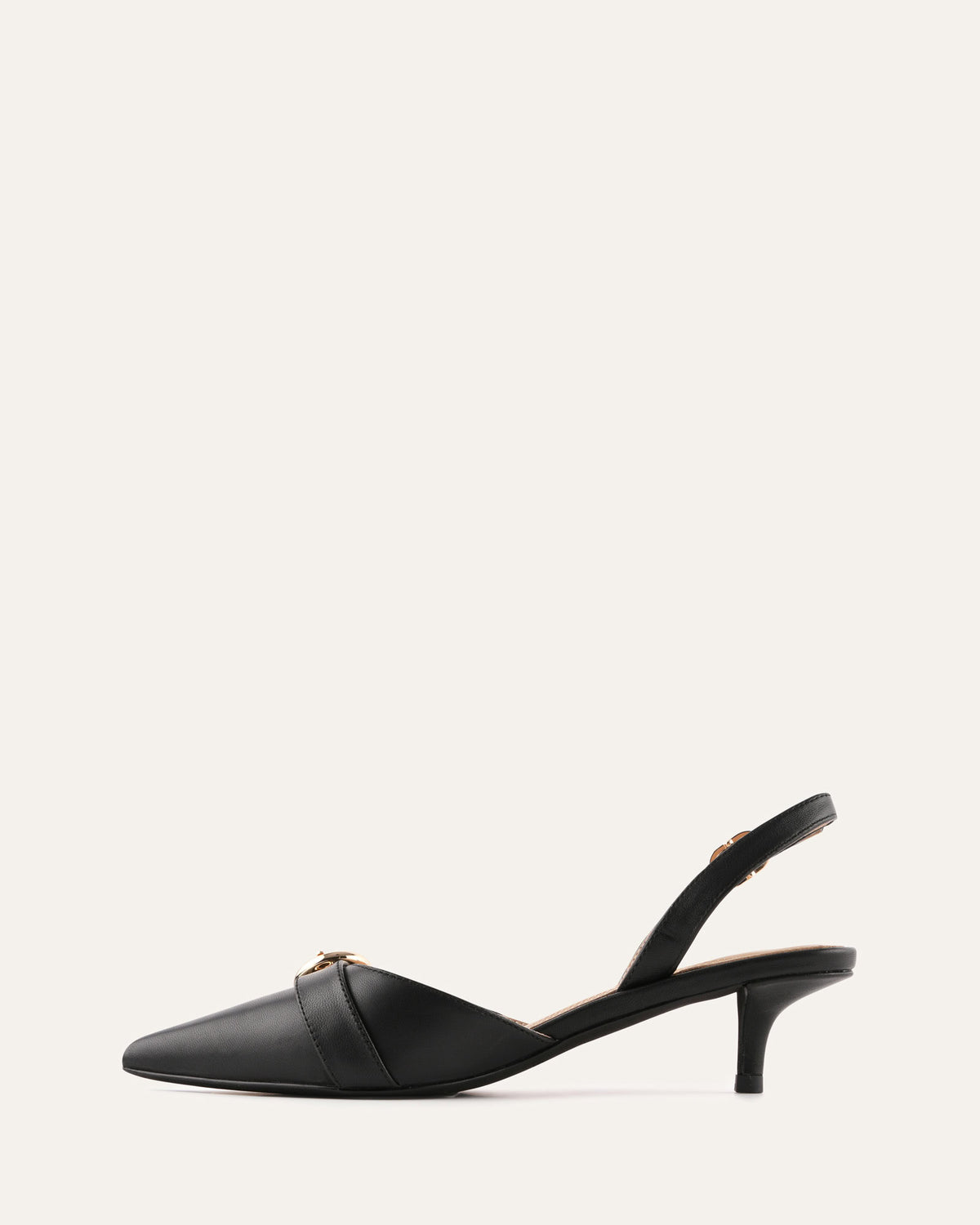 Black slingback heel on a white background