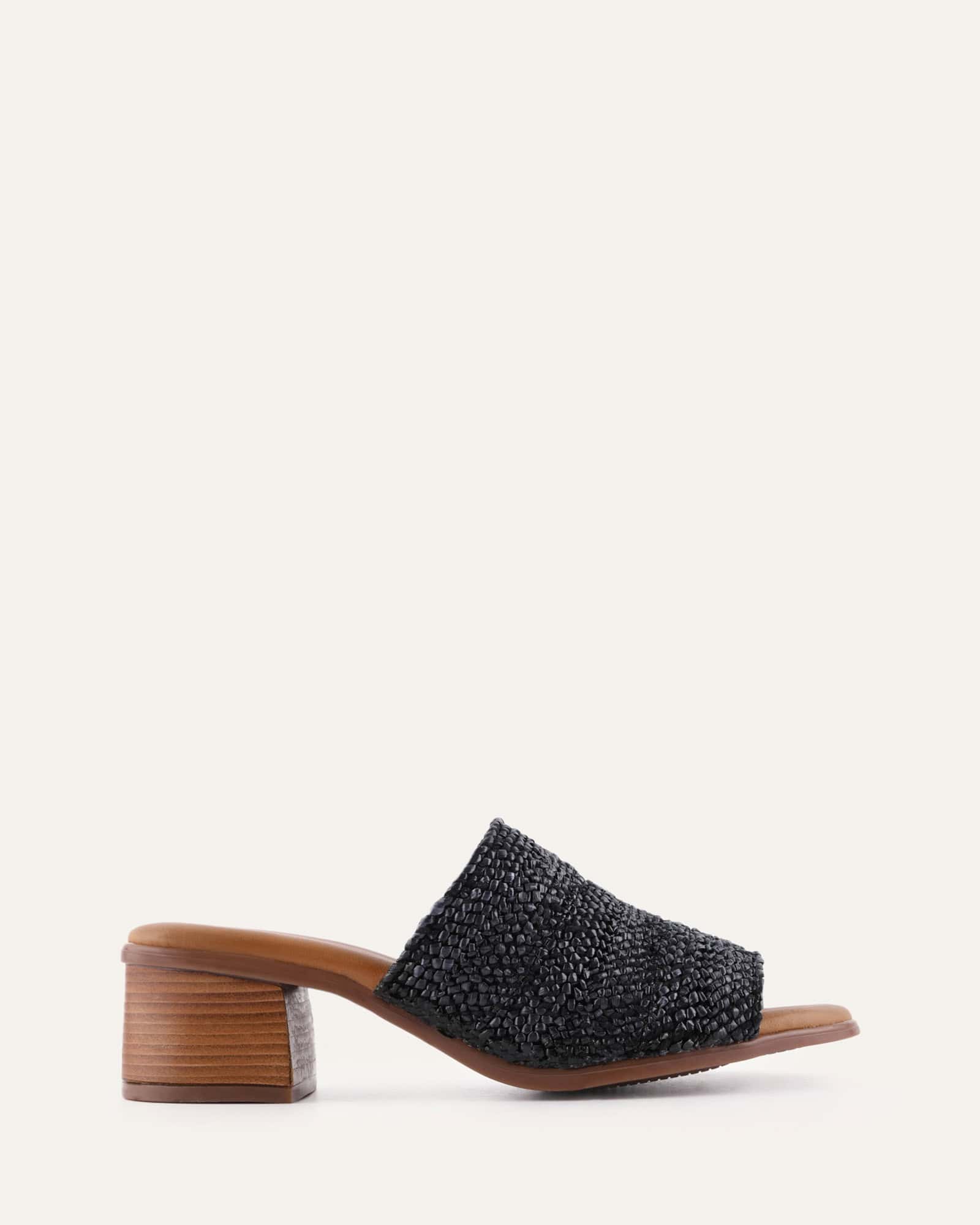 RIPLEY LOW HEEL SANDALS BLACK RAFFIA image
