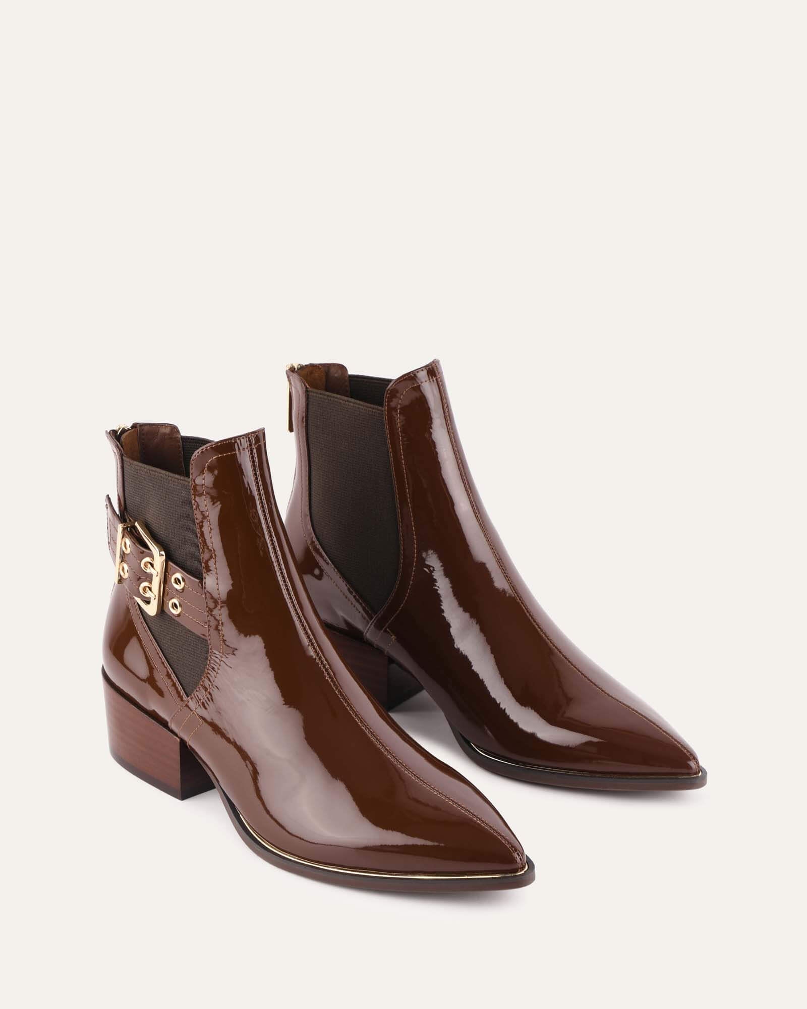 RIVER FLAT ANKLE BOOTS DARK CHOC CRINKLE PATENT image