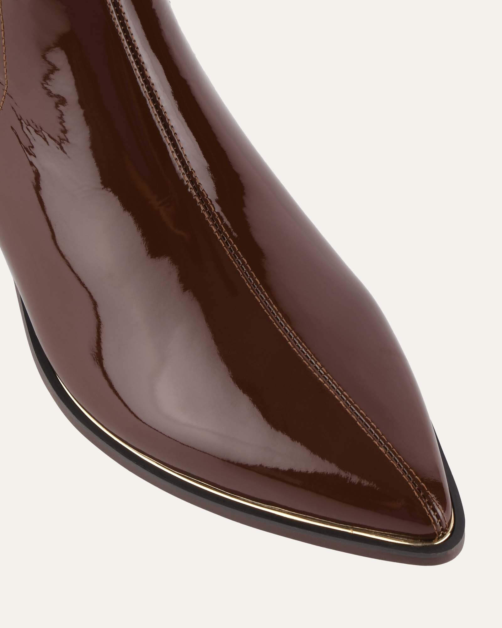 RIVER FLAT ANKLE BOOTS DARK CHOC CRINKLE PATENT image