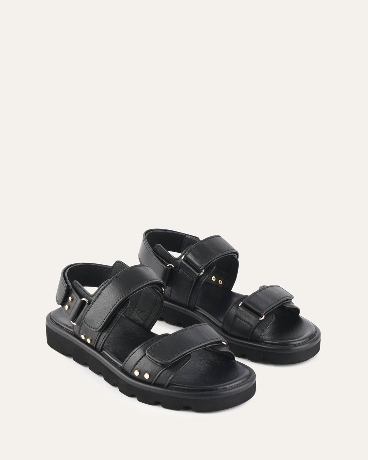 RUFUS FLAT SANDALS BLACK LEATHER