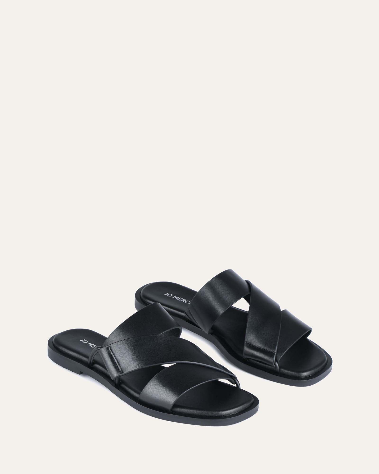 SHELBY FLAT SLIDES BLACK LEATHER image