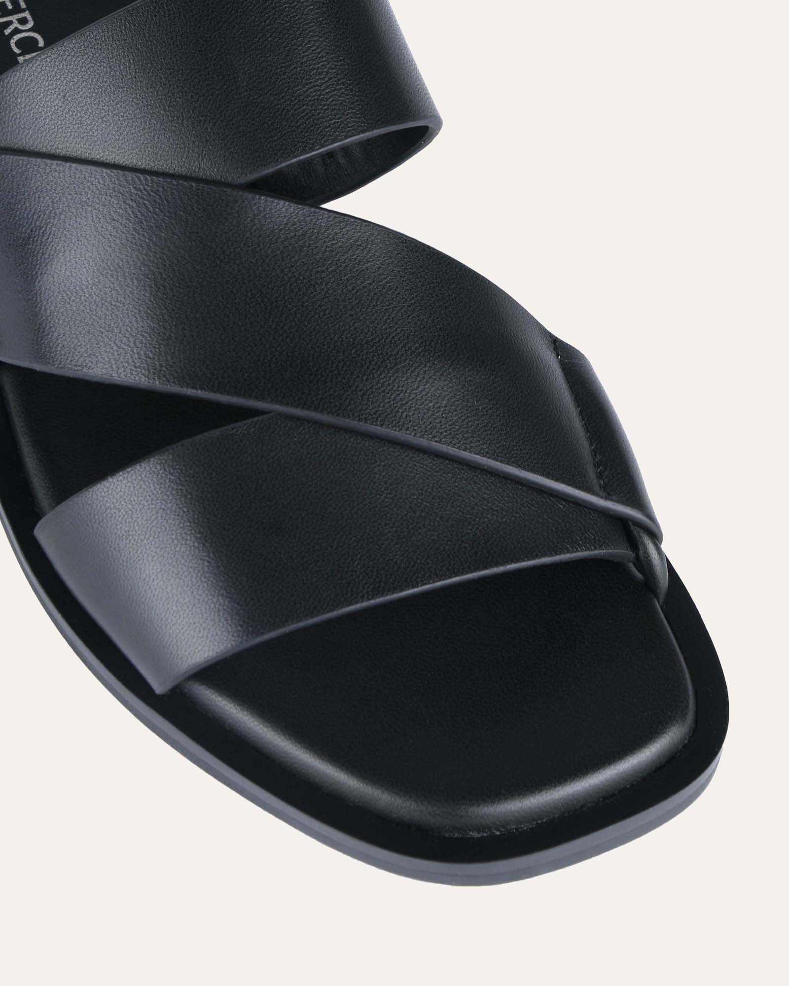 SHELBY FLAT SLIDES BLACK LEATHER image
