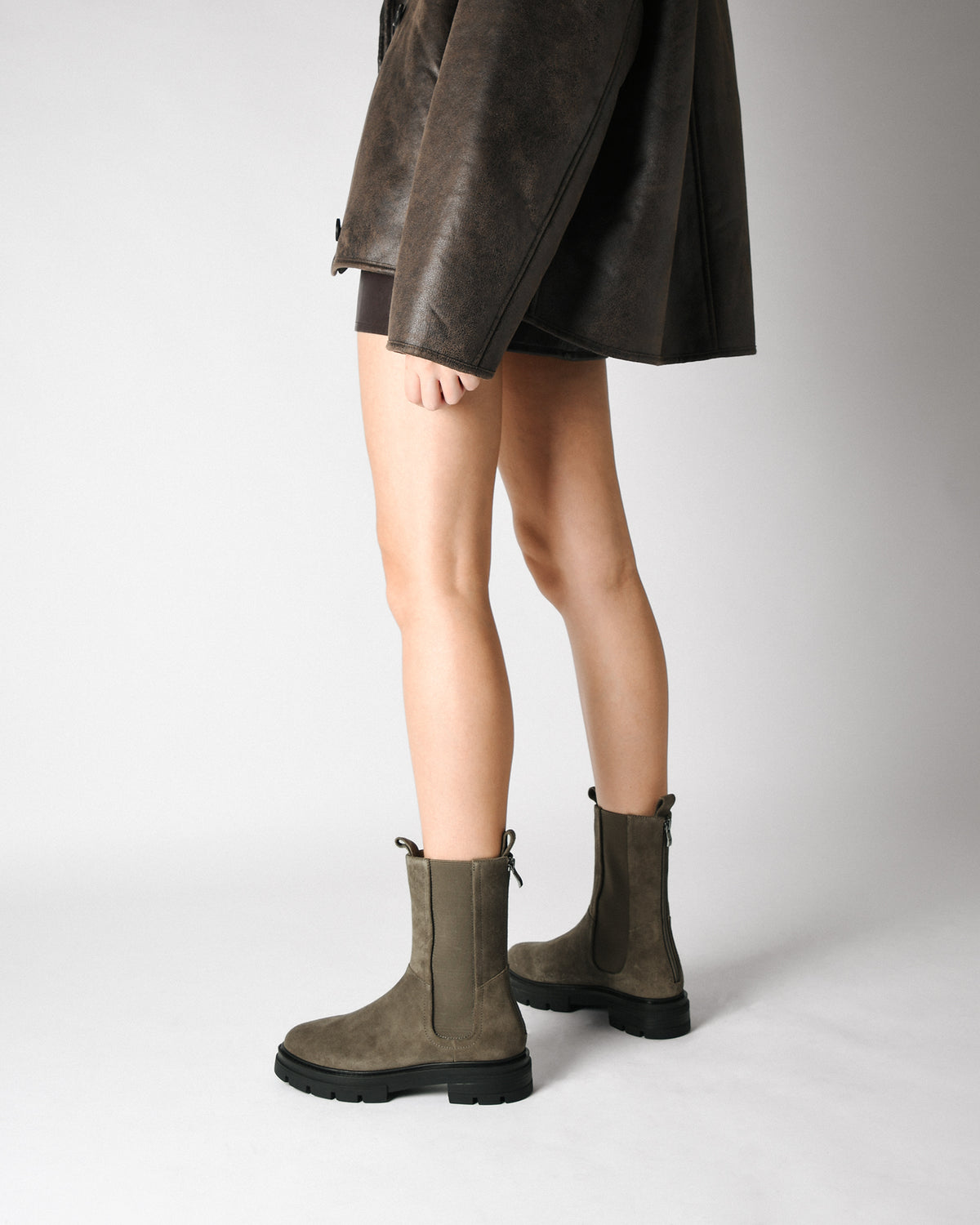 BRAXTON FLAT ANKLE BOOTS KHAKI SUEDE