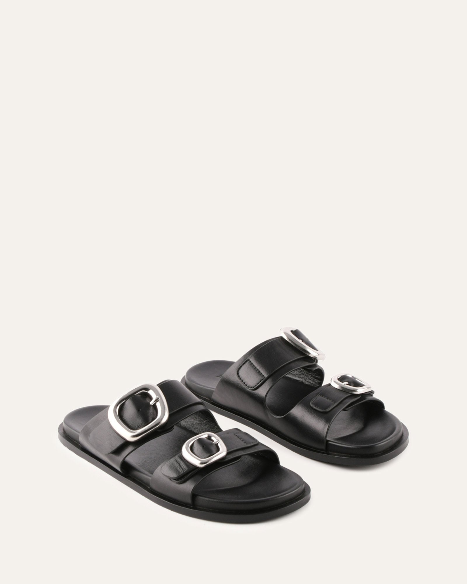 SOL FLAT SANDALS BLACK LEATHER image