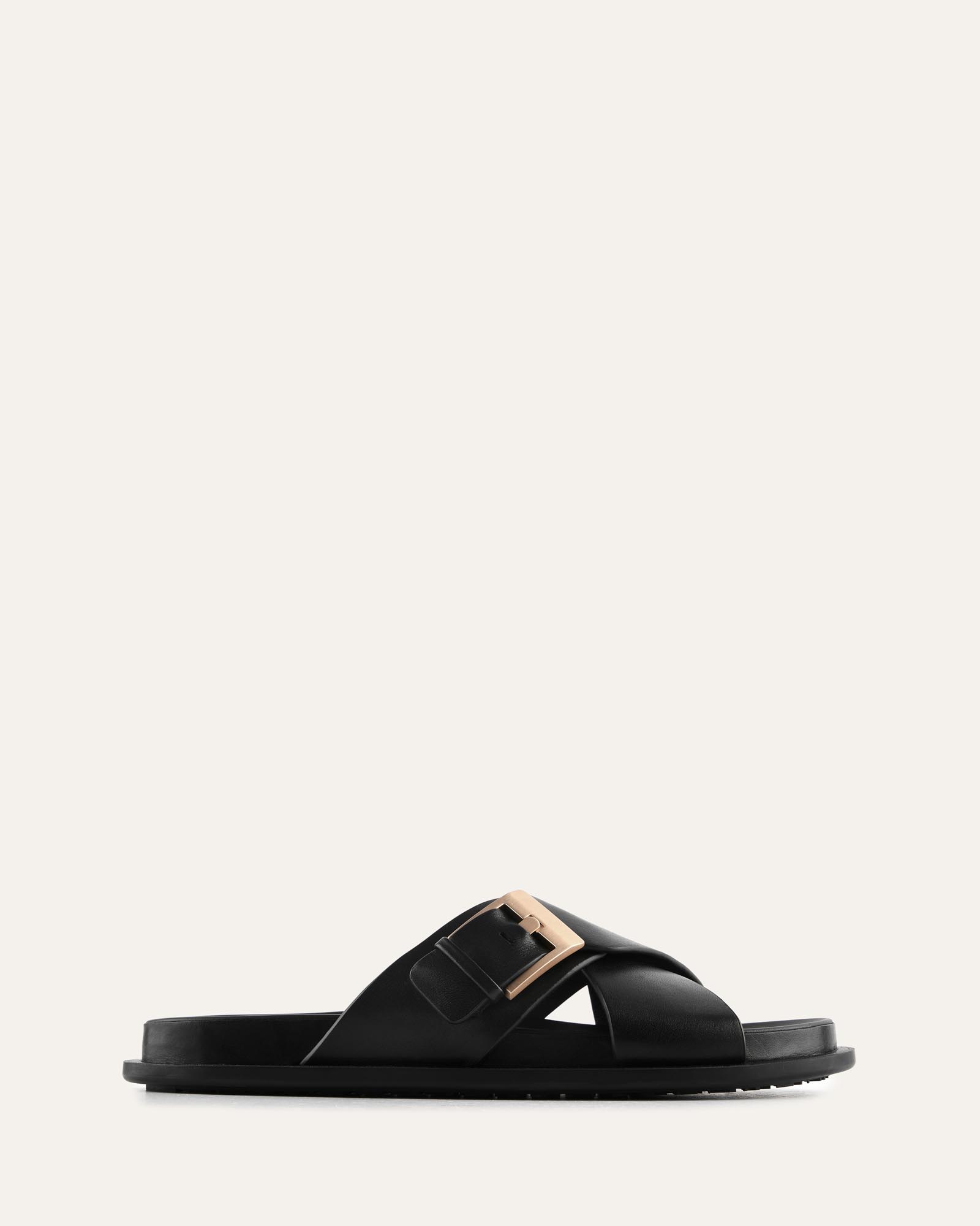 TEDDY FLAT SANDALS BLACK LEATHER image