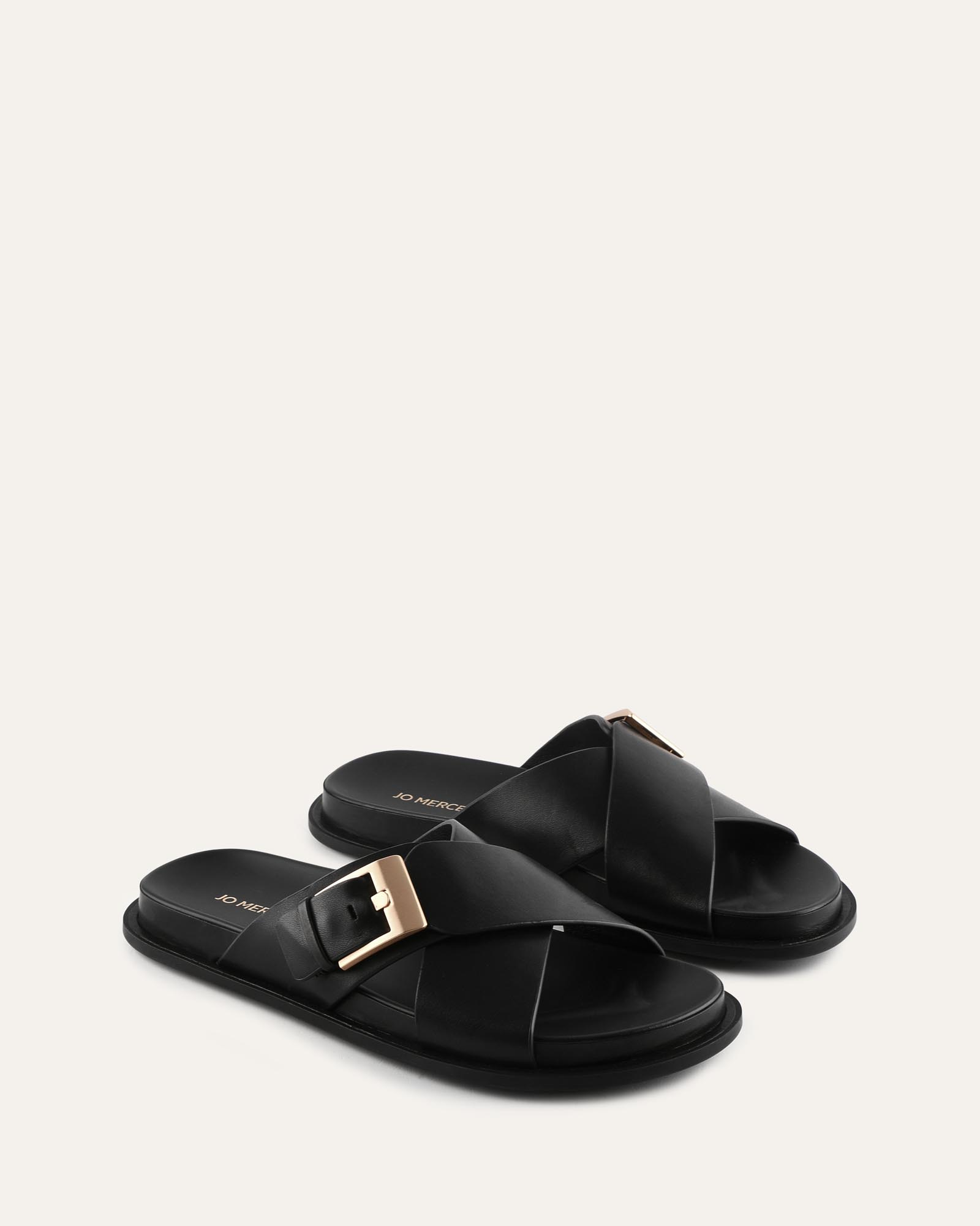 TEDDY FLAT SANDALS BLACK LEATHER