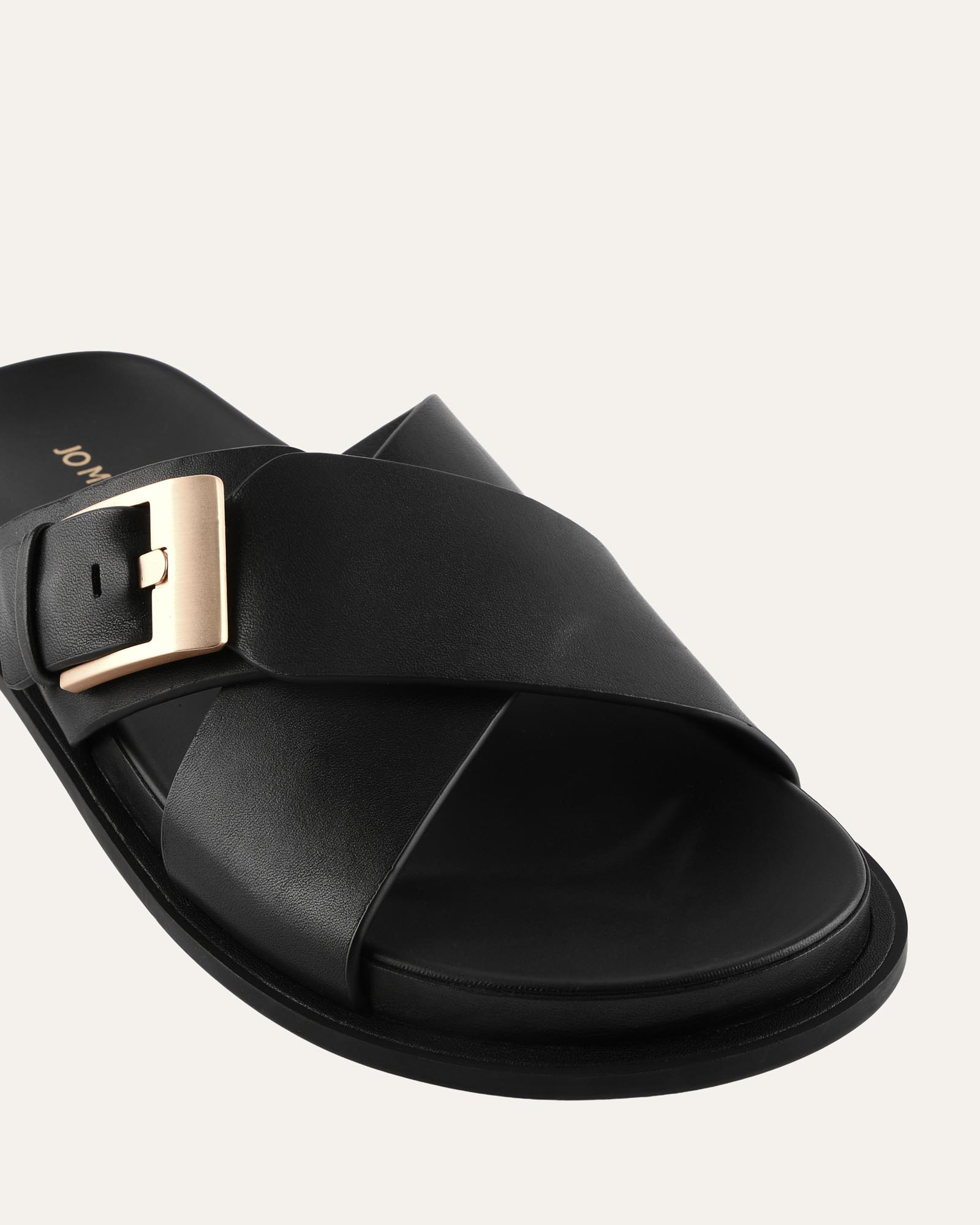 TEDDY FLAT SANDALS BLACK LEATHER image