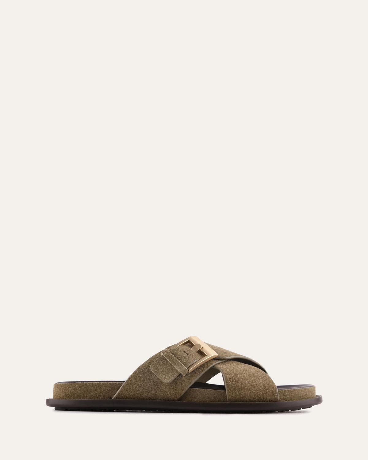 TEDDY FLAT SANDALS OLIVE SUEDE