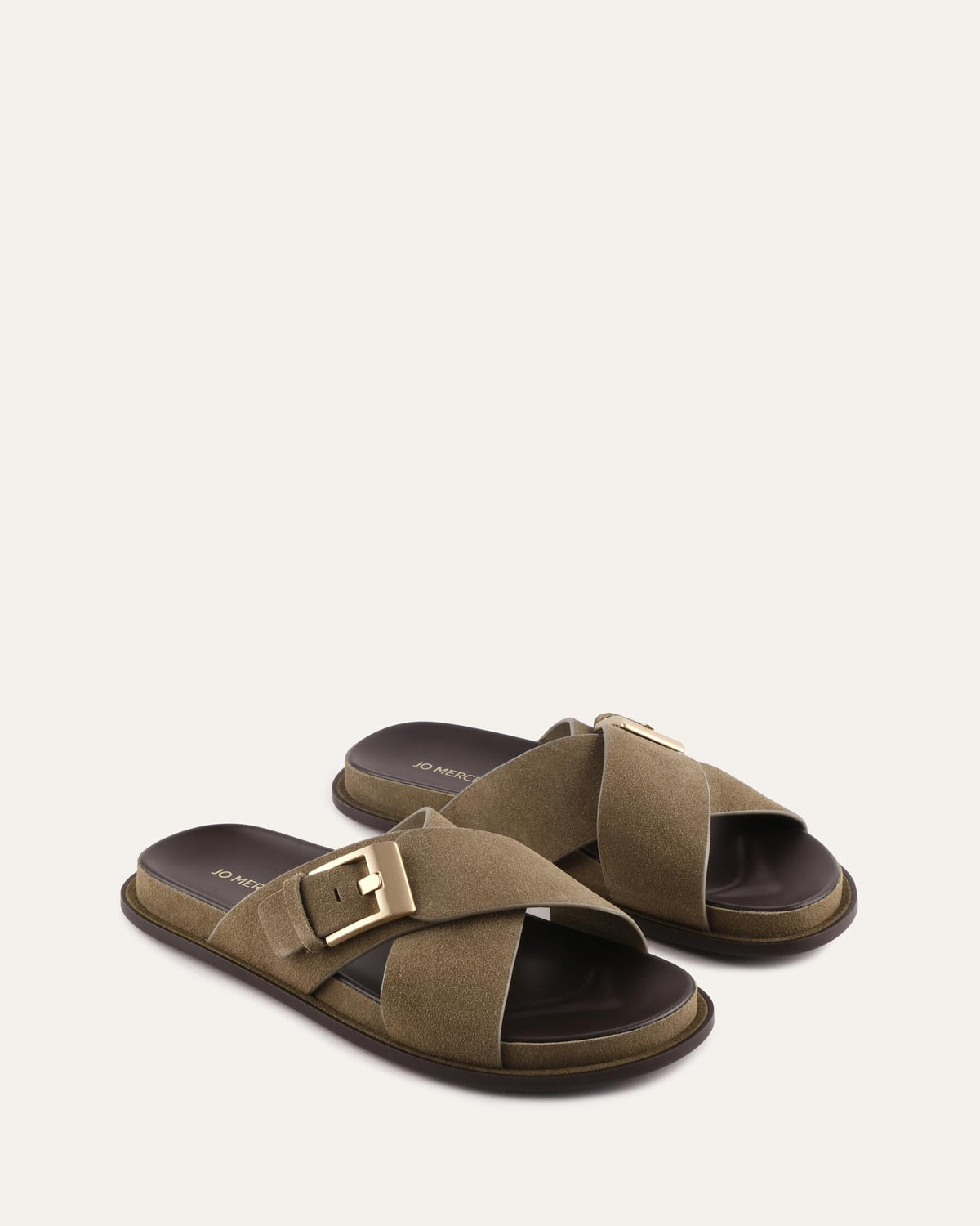 TEDDY FLAT SANDALS OLIVE SUEDE