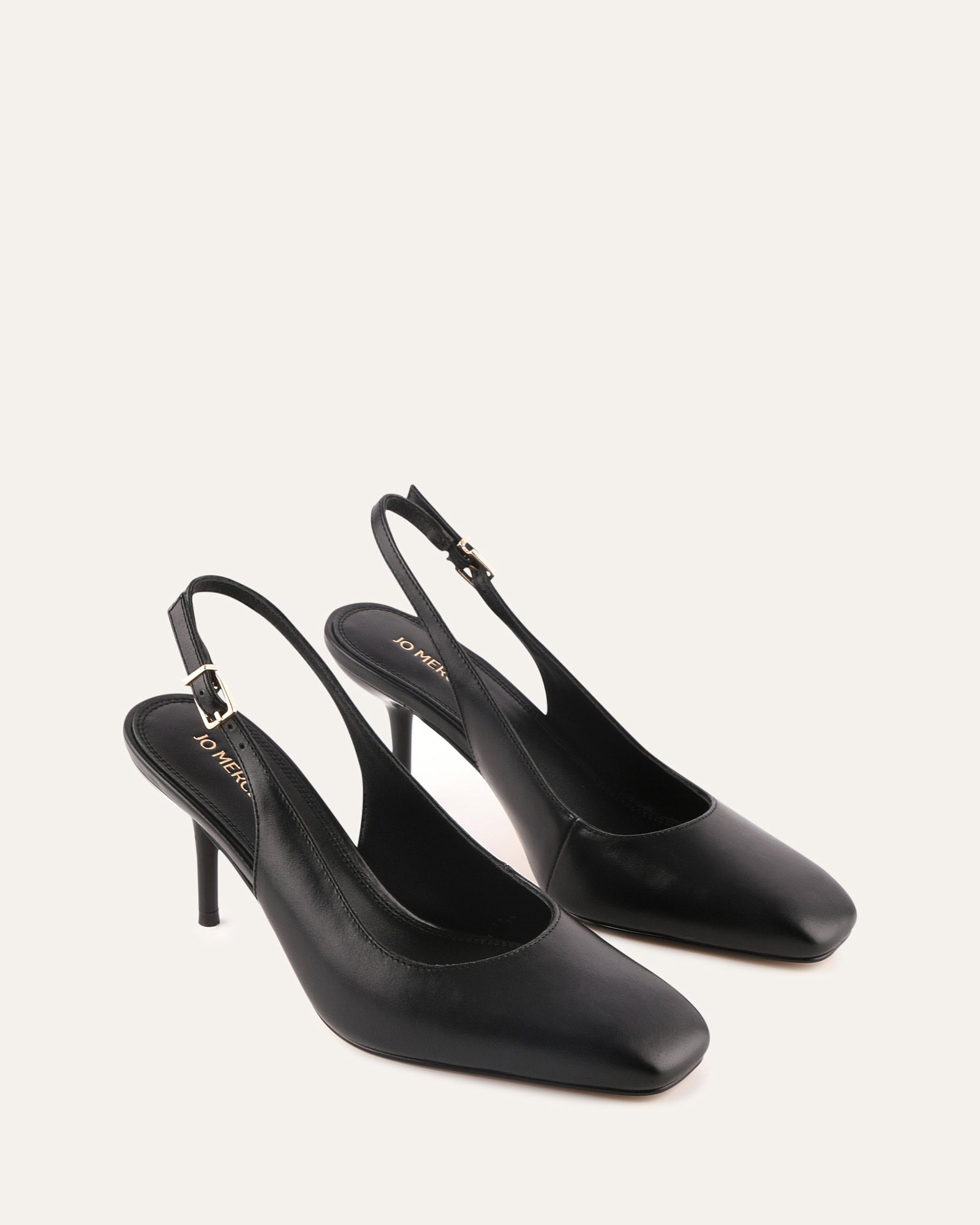 TERRANCE MID HEELS BLACK LEATHER - Jo Mercer