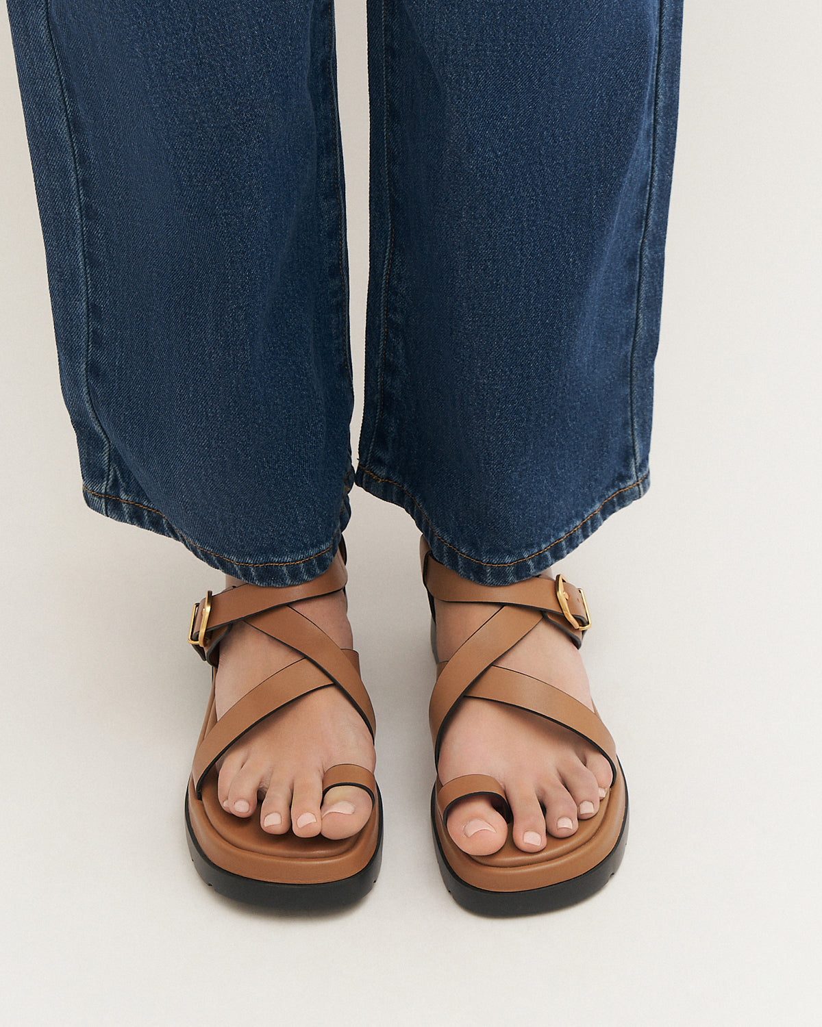 TOMMY FLAT SANDALS TUSCAN TAN LEATHER