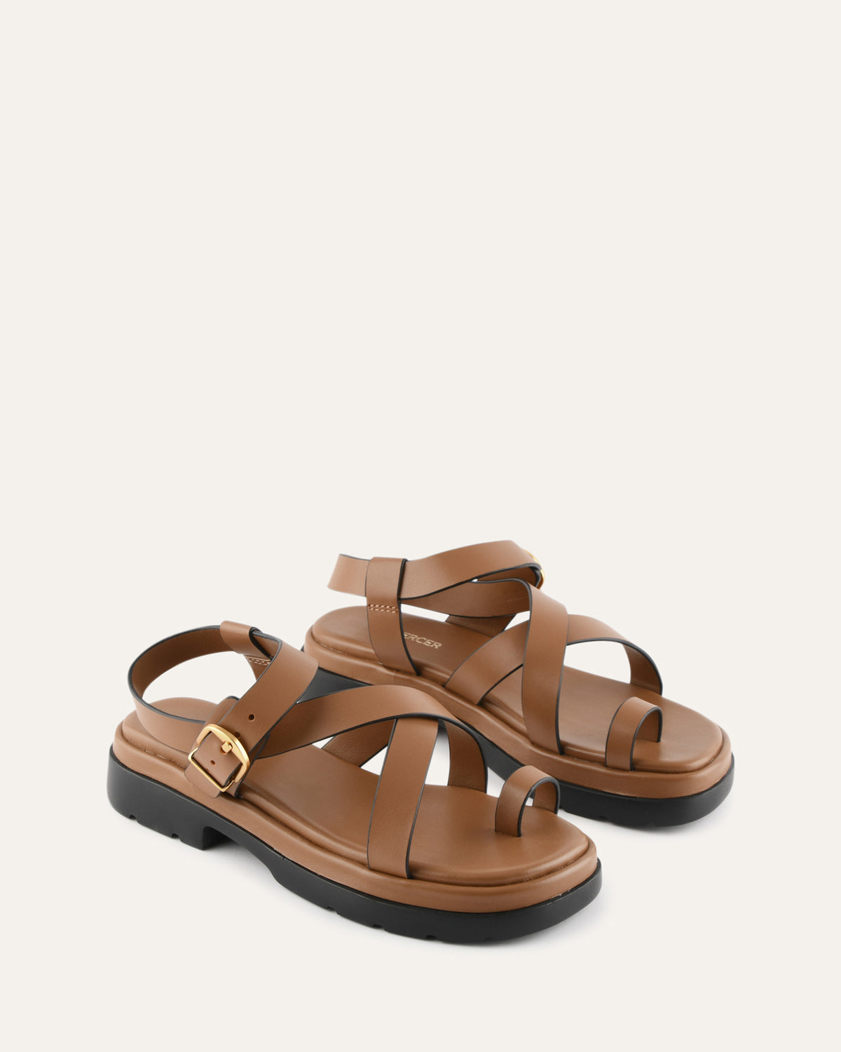 TOMMY FLAT SANDALS TUSCAN TAN LEATHER