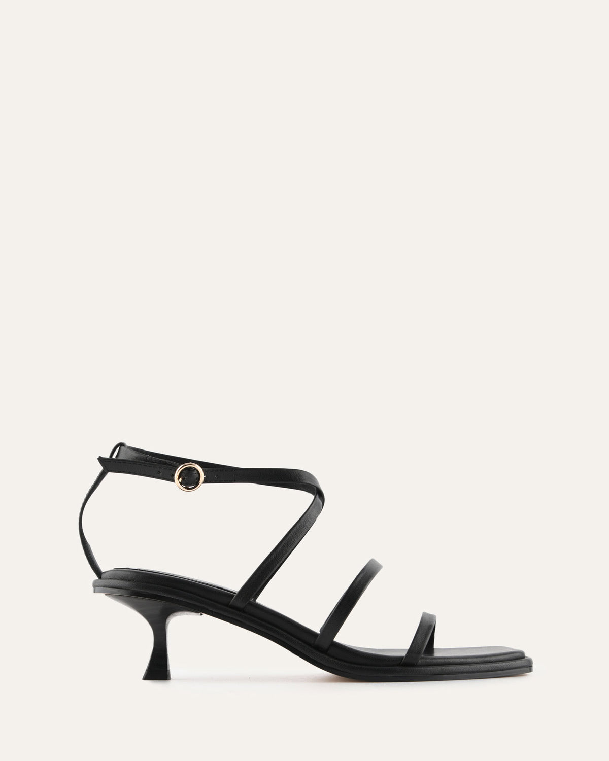 TUCKER MID HEEL SANDALS BLACK LEATHER