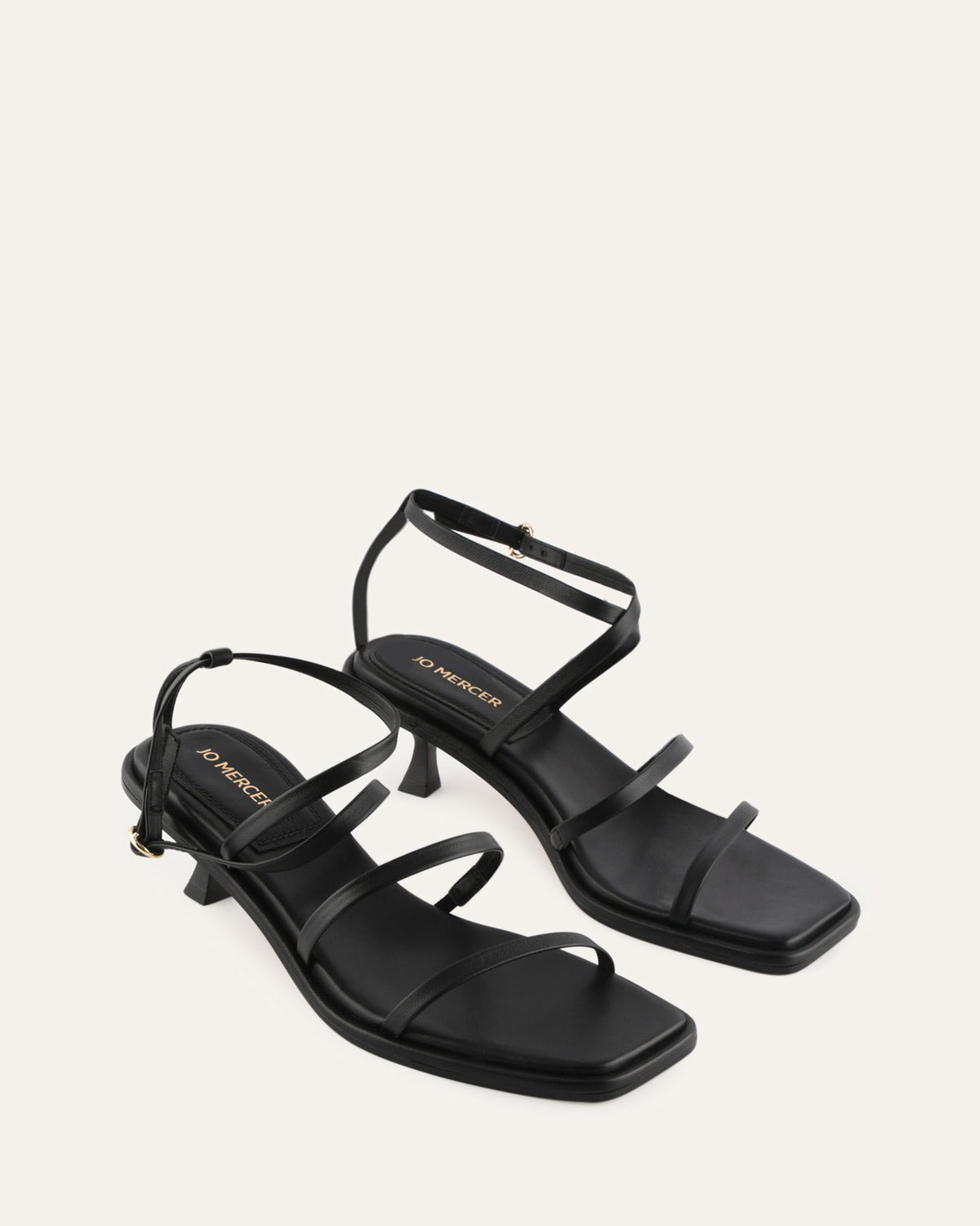 TUCKER MID HEEL SANDALS BLACK LEATHER