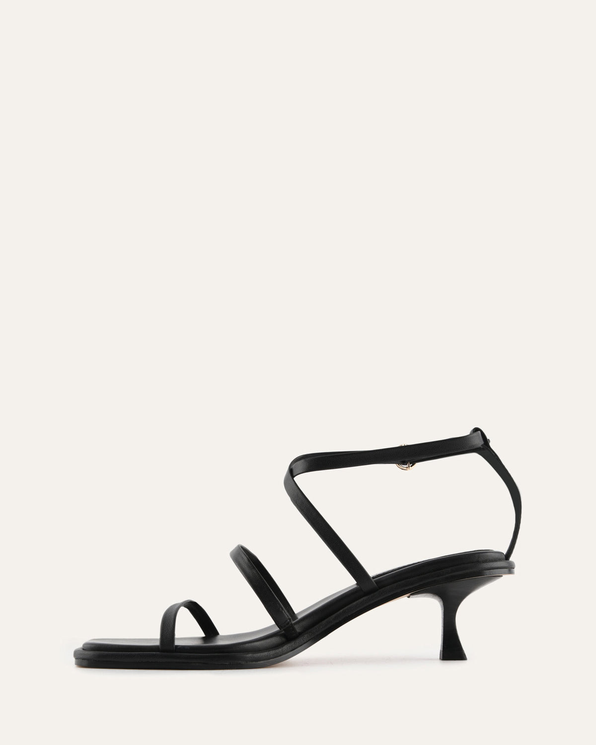 TUCKER MID HEEL SANDALS BLACK LEATHER