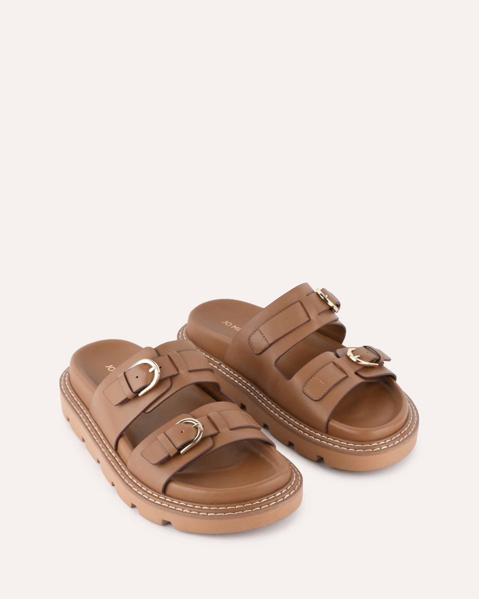 VICHY FLAT SANDALS TAN LEATHER image