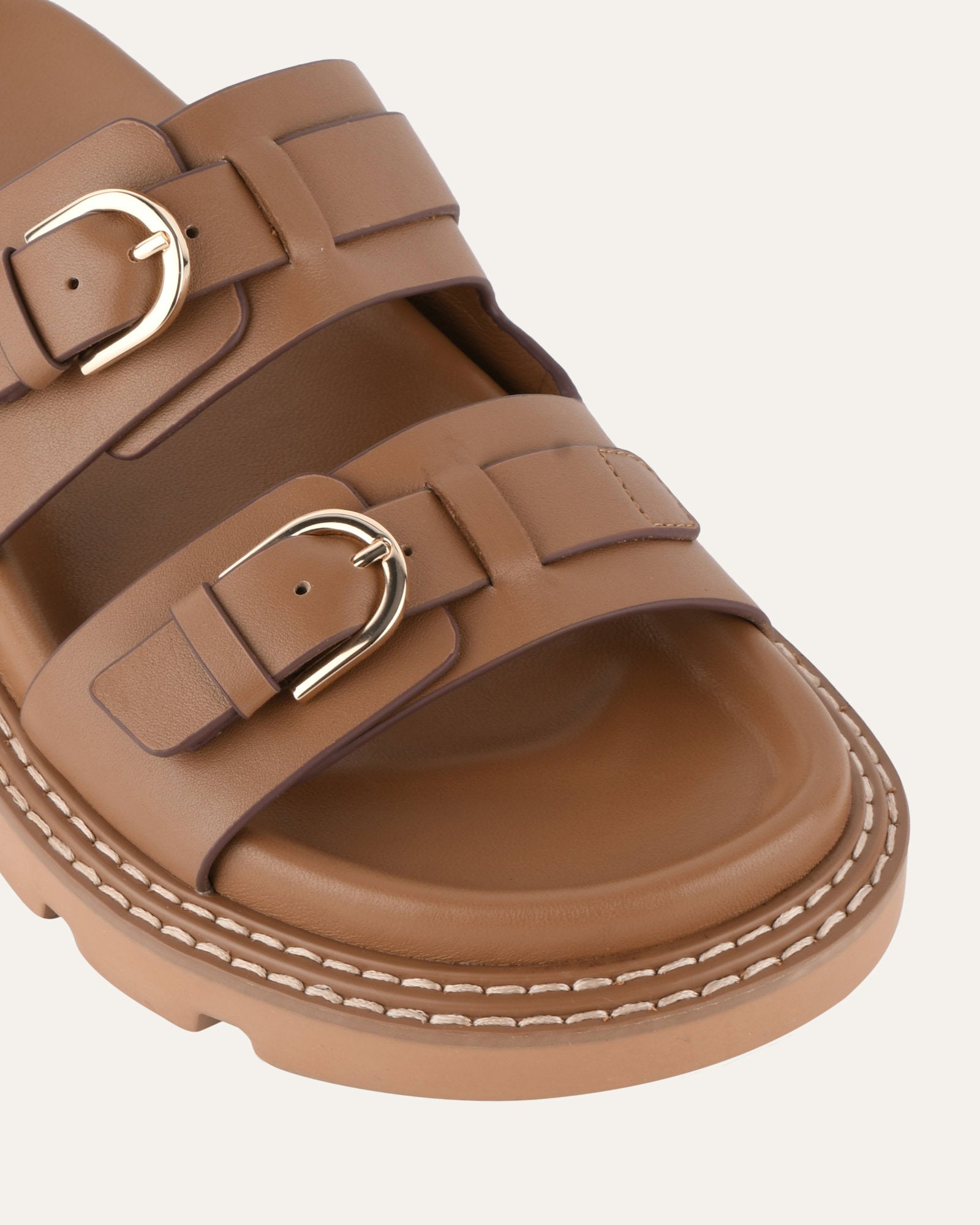 VICHY FLAT SANDALS TAN LEATHER image