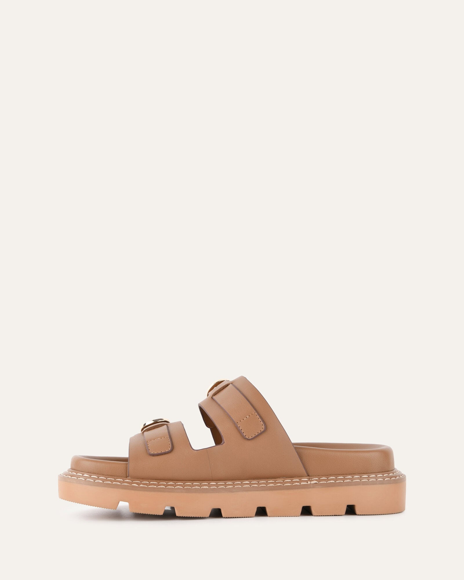 VICHY FLAT SANDALS TAN LEATHER image