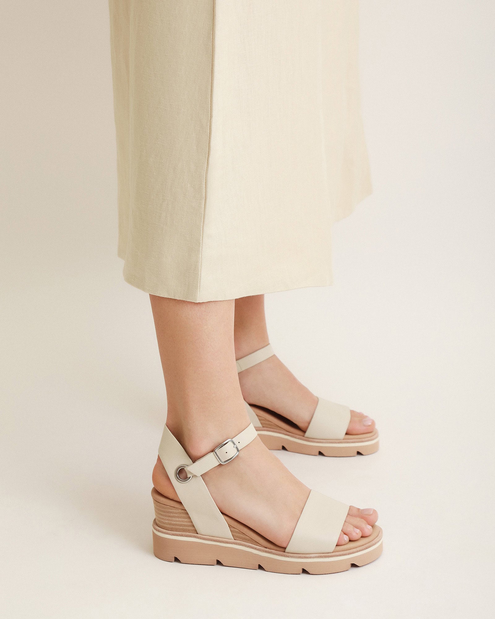 KATIE MID HEEL WEDGE SANDALS BONE LEATHER Jo Mercer