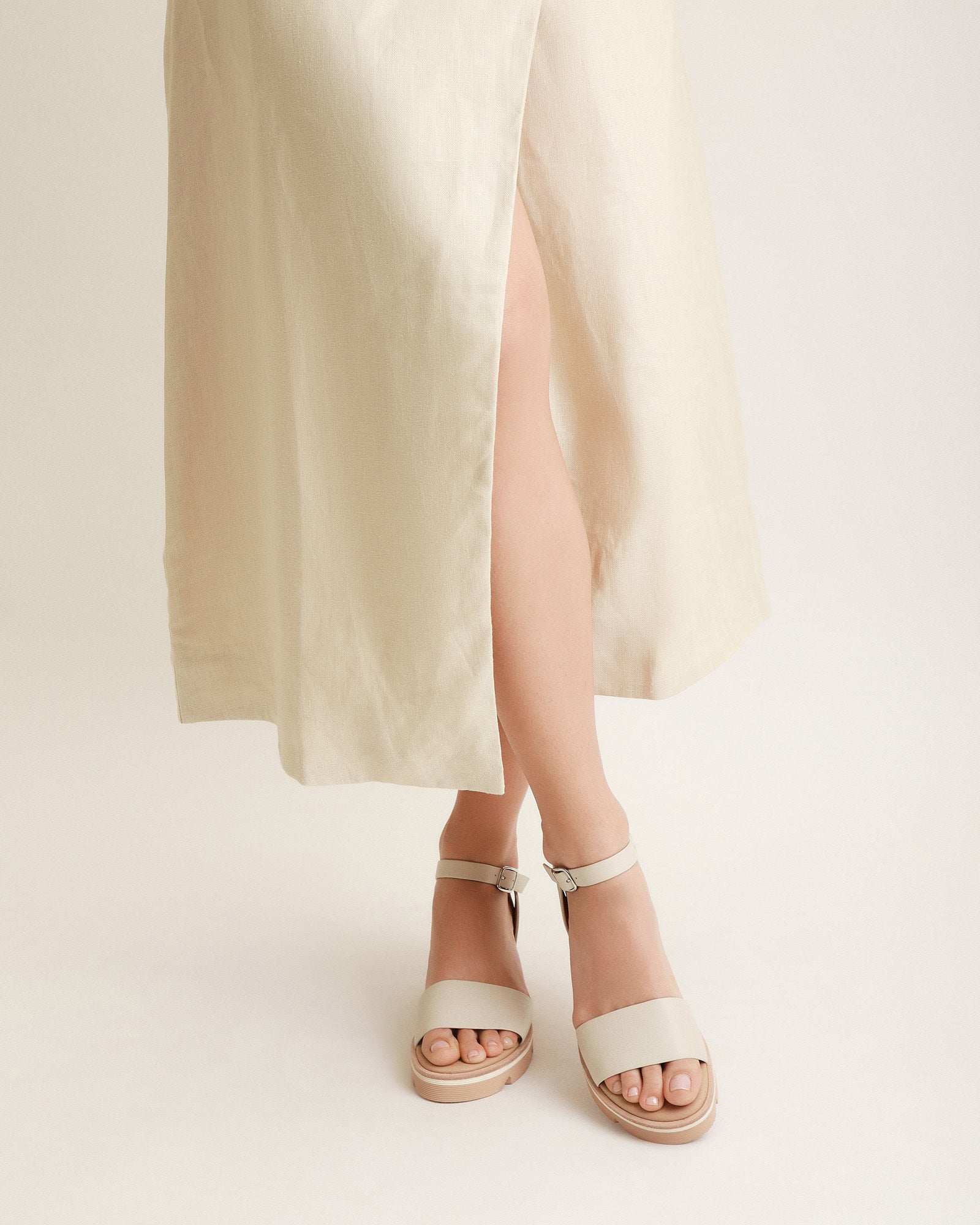 KATIE MID HEEL WEDGE SANDALS BONE LEATHER image