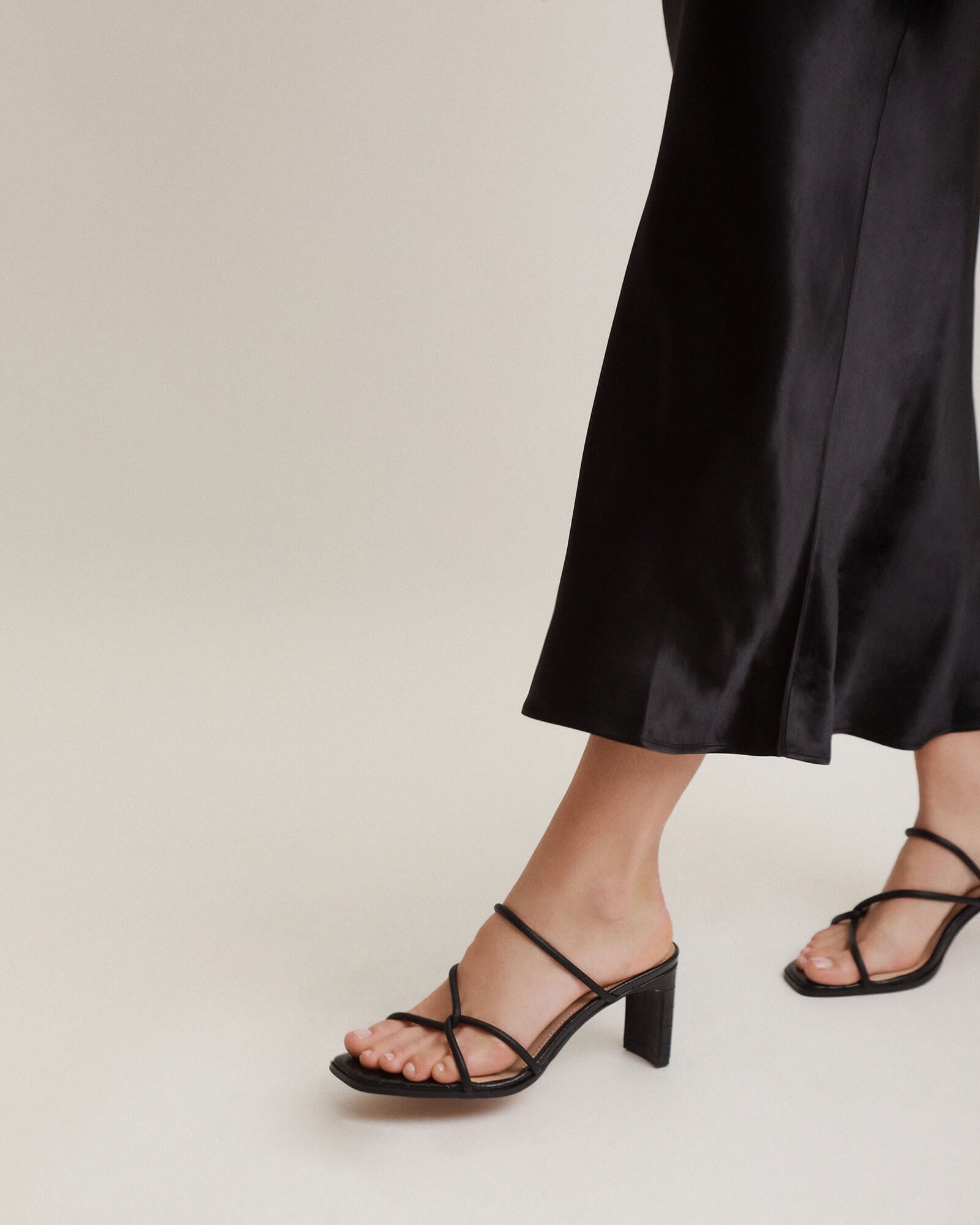 NOVI MID HEEL SANDALS BLACK LEATHER Jo Mercer