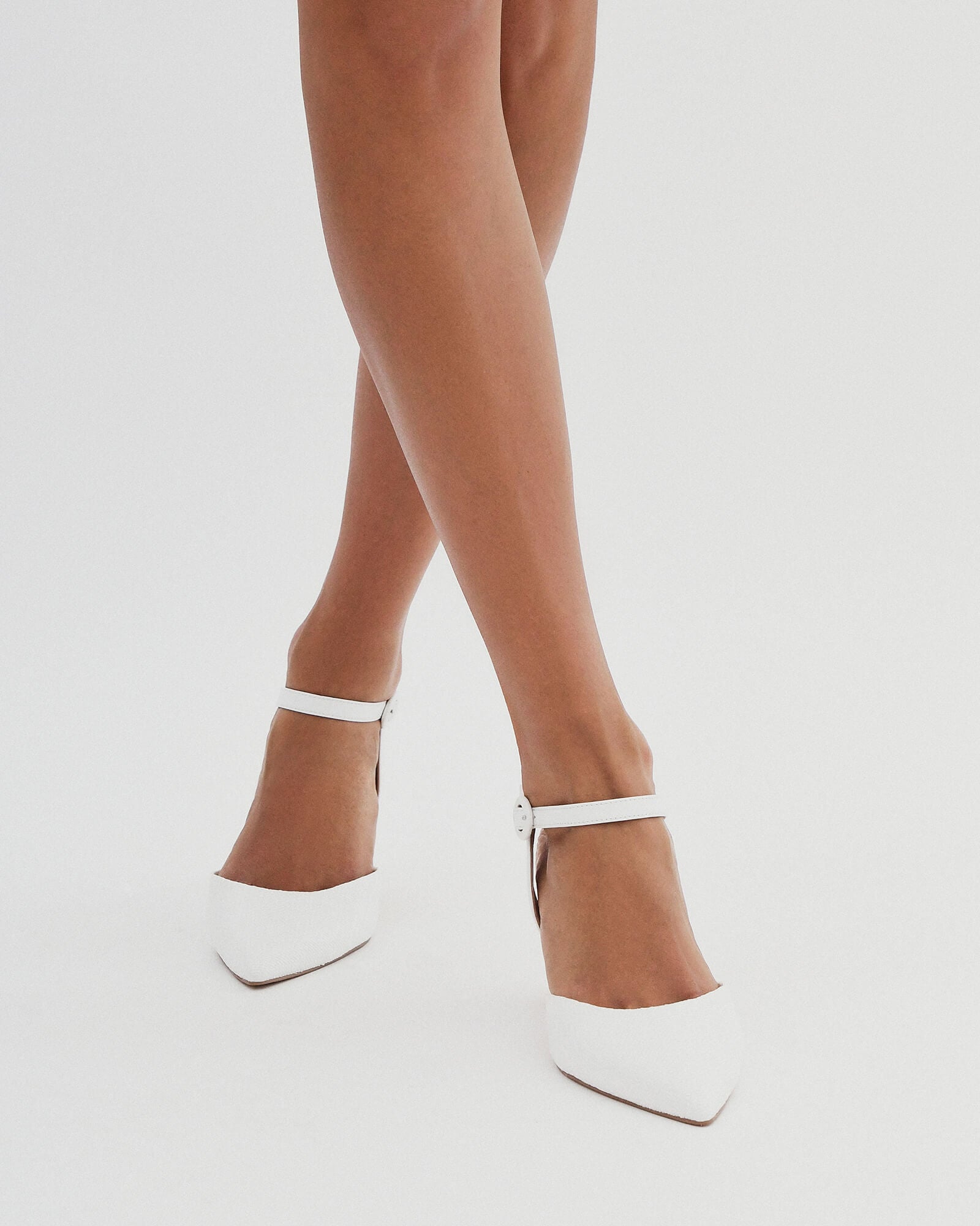 Jil Sander White Ankle Strap Heels – BlackSkinny