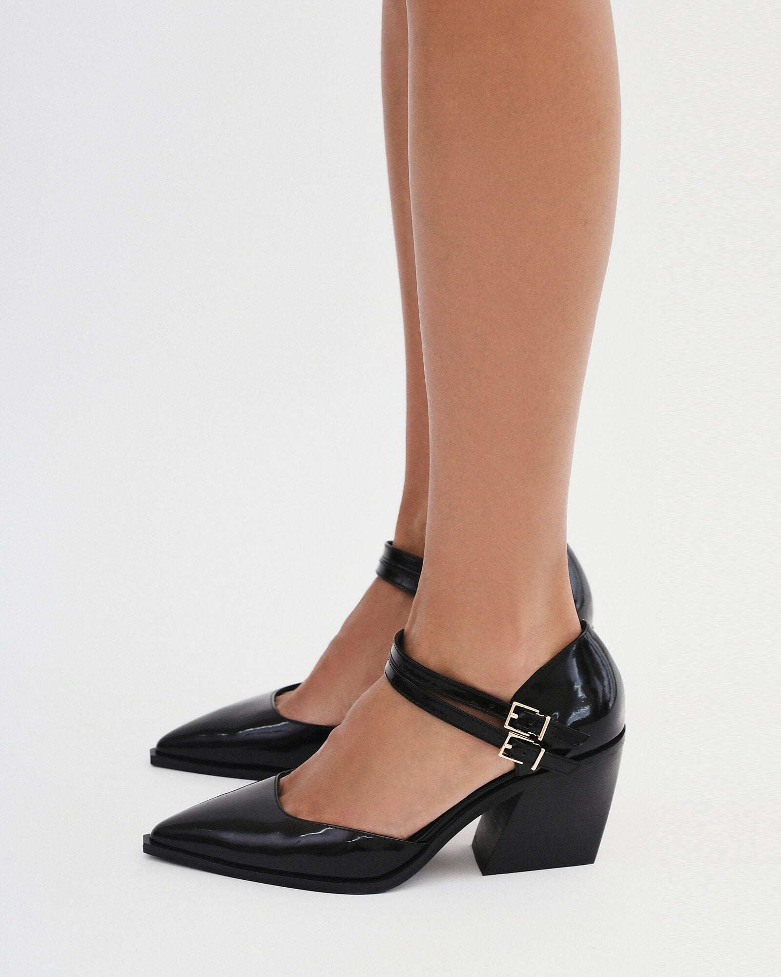 Amazon.com | Soireelady Women's Block Mid Heel Pumps Round Toe Ankle Strip  D'Osay Shoes Black Beige Matt US 5 | Pumps