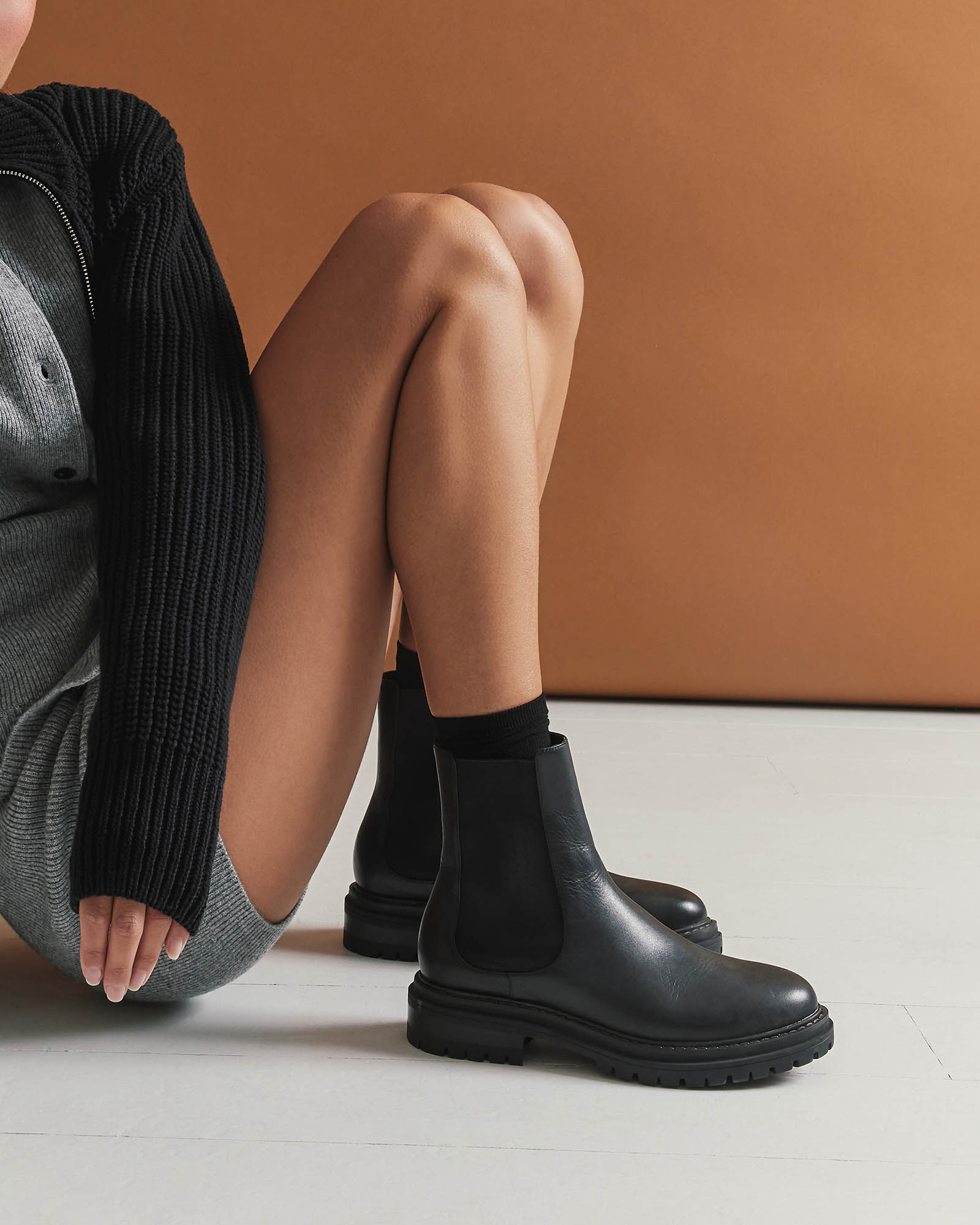 BLOOM FLAT ANKLE BOOTS BLACK LEATHER Jo Mercer - Main Image