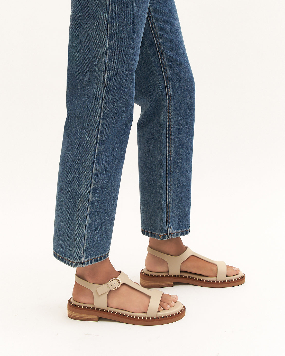 ELODIE FLAT SANDALS OFF WHITE LEATHER