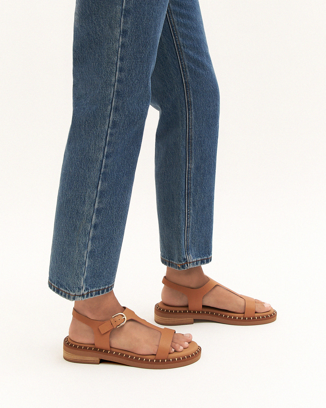 ELODIE FLAT SANDALS TAN LEATHER image