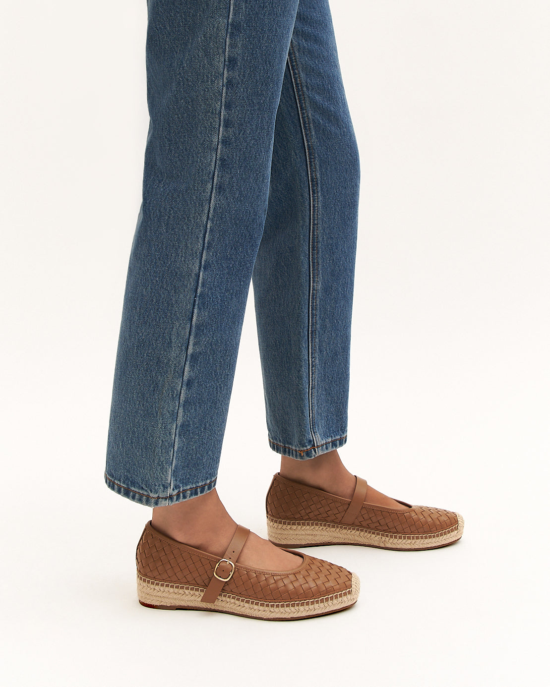 ELSIE WOVEN FLAT ESPADRILLES TAN LEATHER