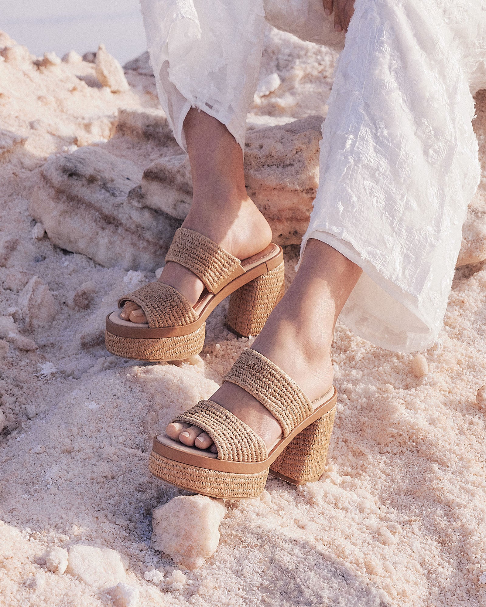 FELICITY HIGH HEEL PLATFORM SANDALS TAN RAFFIA Jo Mercer