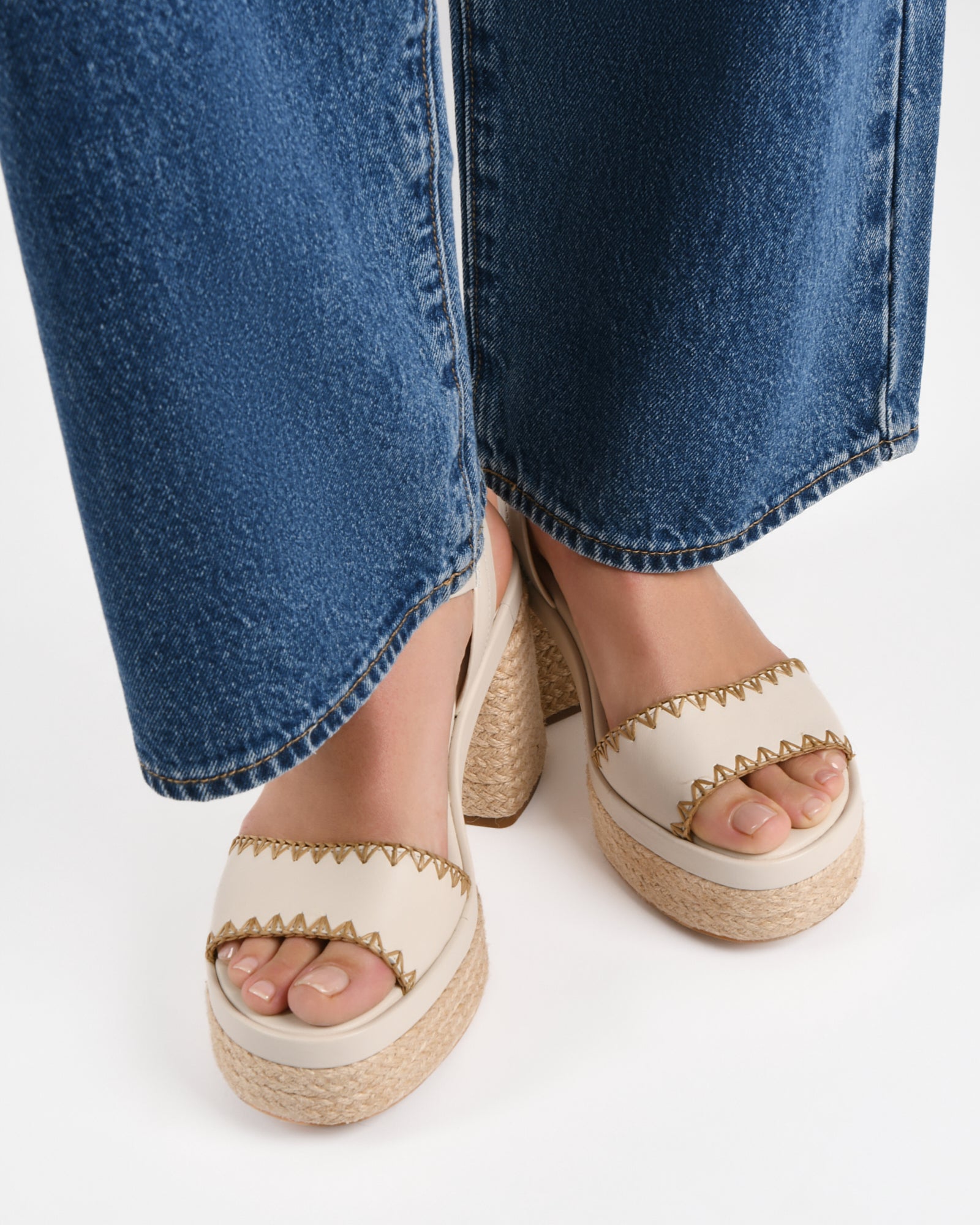 FISHER HIGH HEEL PLATFORM SANDALS OFF WHITE LEATHER image