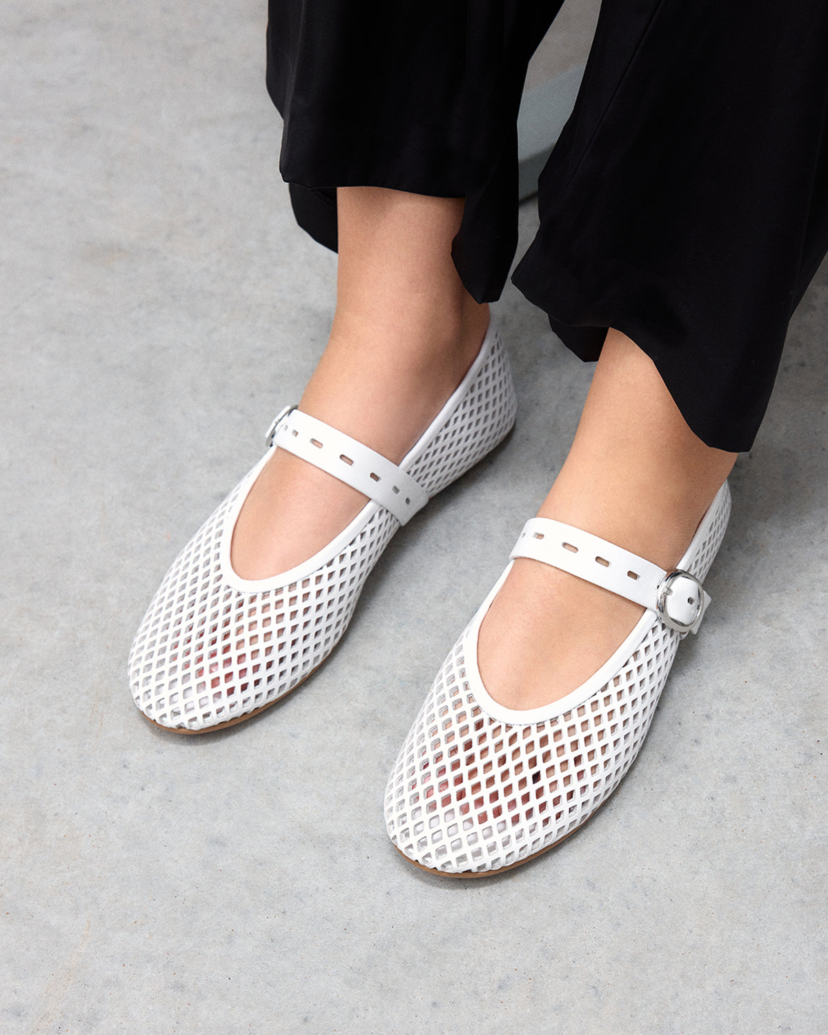 GINGER BALLET FLATS WHITE LEATHER
