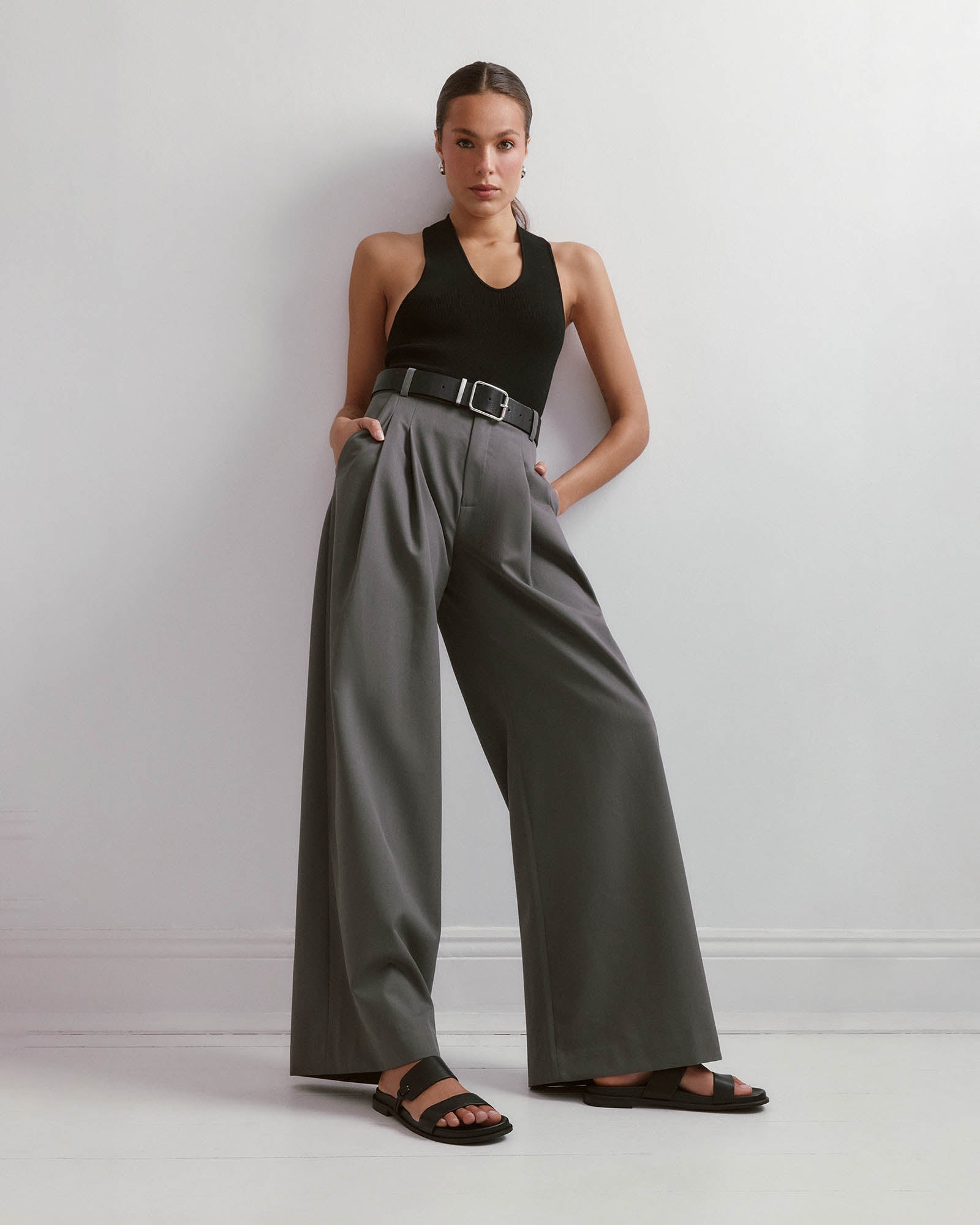 HAYES FLAT SANDALS BLACK LEATHER image