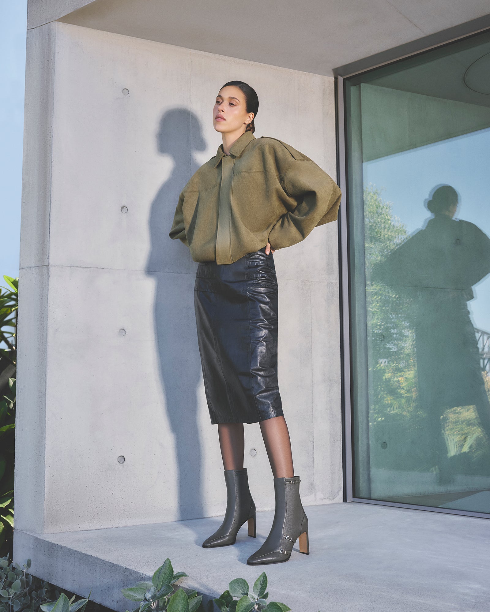 JAIMEE HIGH ANKLE BOOTS DARK OLIVE LEATHER image