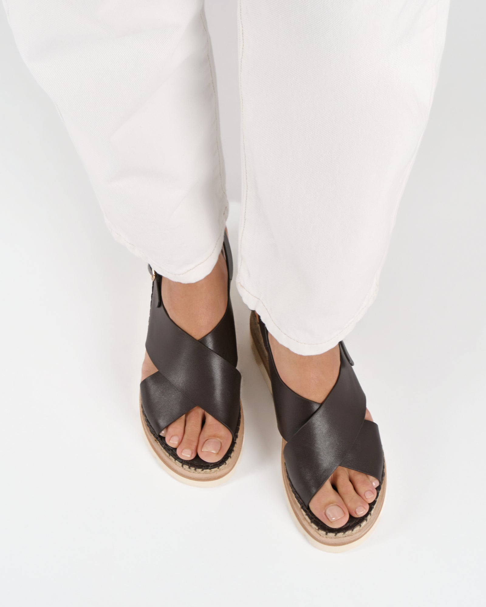 KIMBERLEY MID WEDGE SANDALS BITTER CHOC LEATHER image