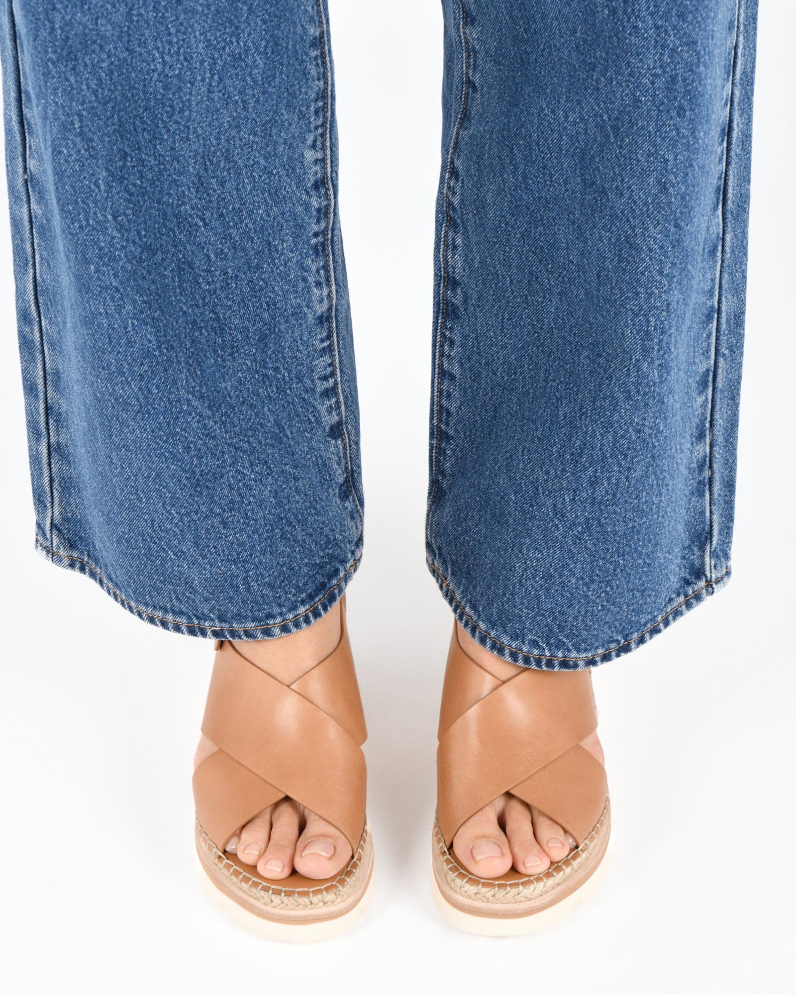 KIMBERLEY MID WEDGE SANDALS TAN LEATHER image