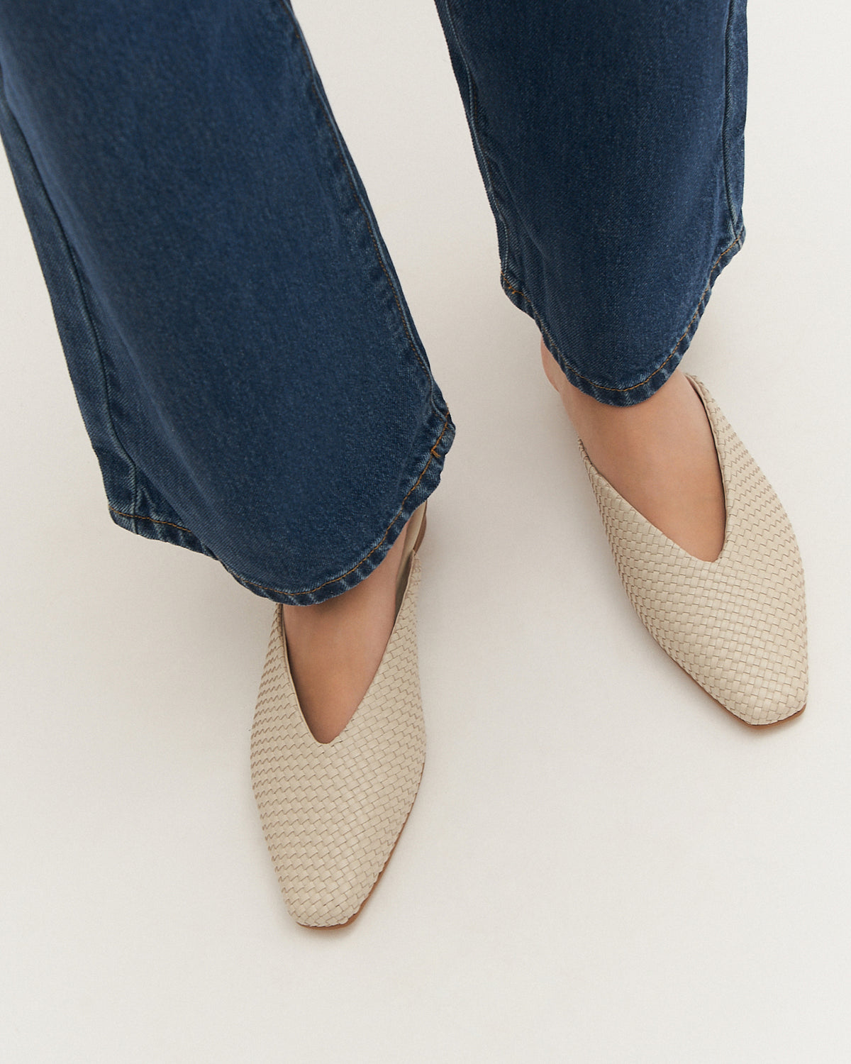 LENA DRESS FLATS OFF WHITE LEATHER