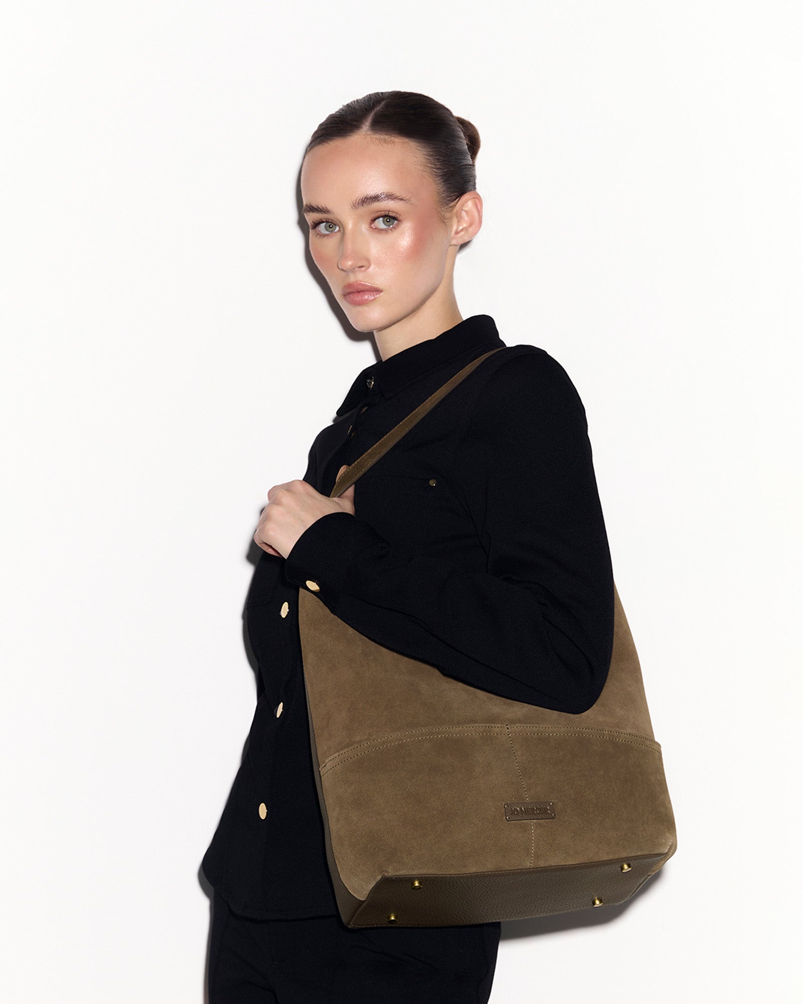 MICAH SHOULDER BAG OLIVE SUEDE image
