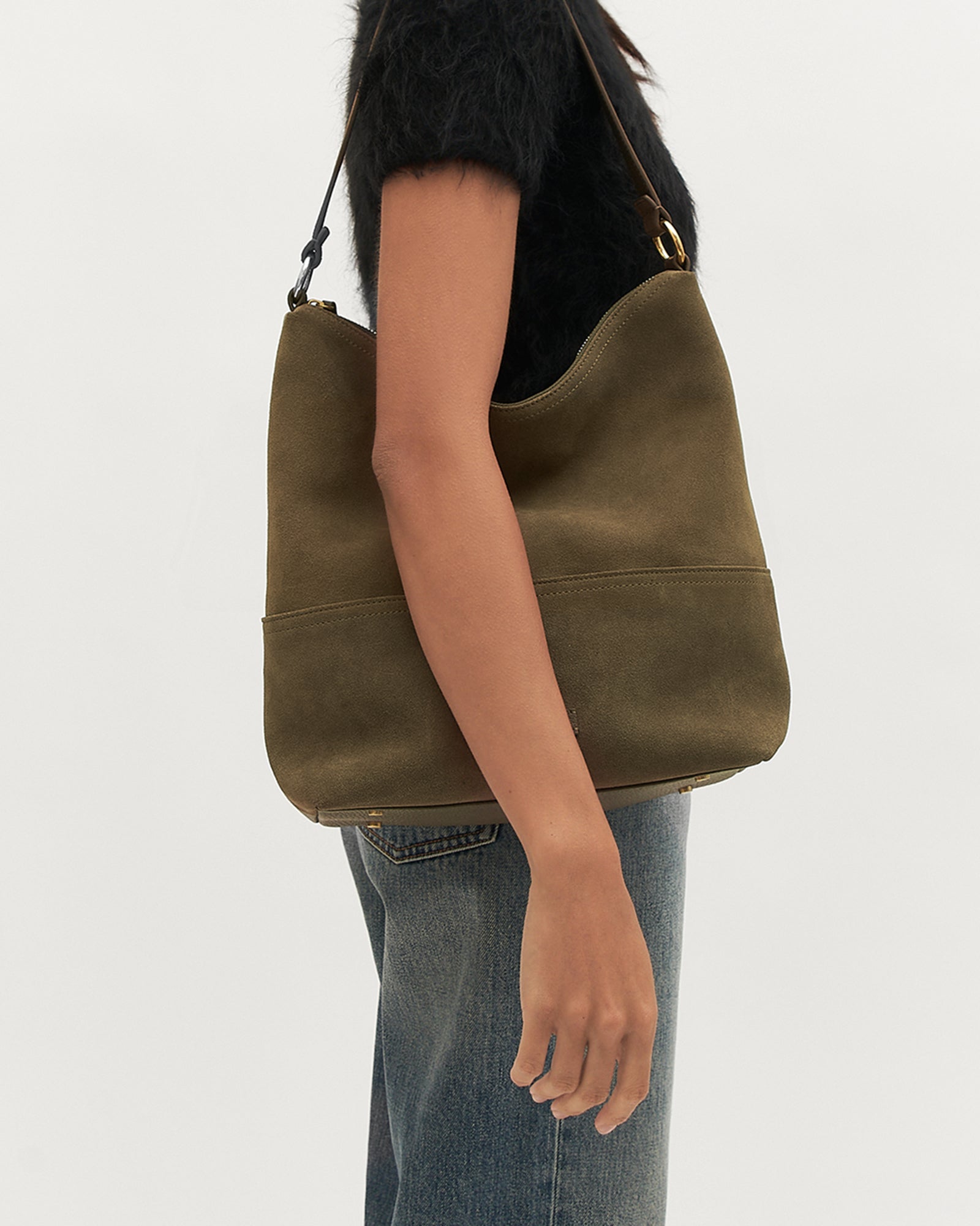 MICAH SHOULDER BAG OLIVE SUEDE image