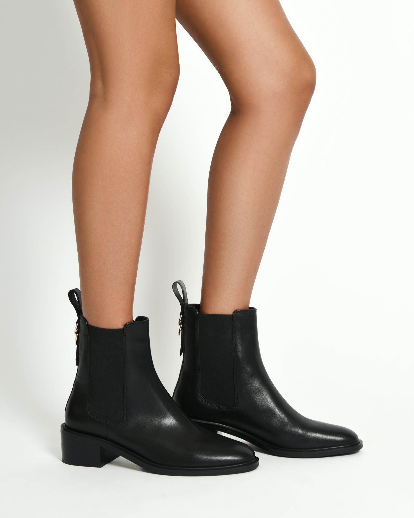 Black Leather Boots Womens Boots Flat Heel Black MONA FLAT ANKLE BOOTS BLACK LEATHER Jo Mercer