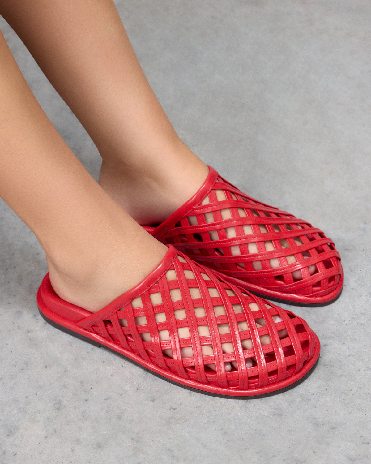 ORAN FLAT SLIDES RED LEATHER