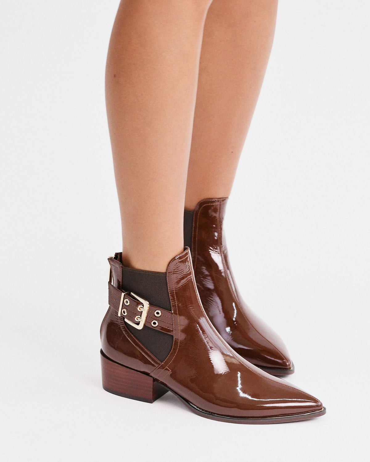 RIVER FLAT ANKLE BOOTS DARK CHOC CRINKLE PATENT