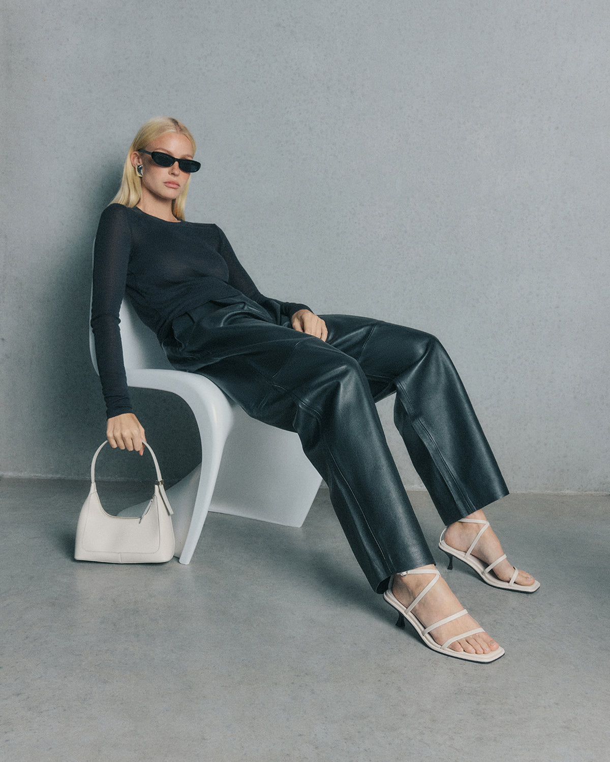 TUCKER MID HEEL SANDALS OFF WHITE LEATHER