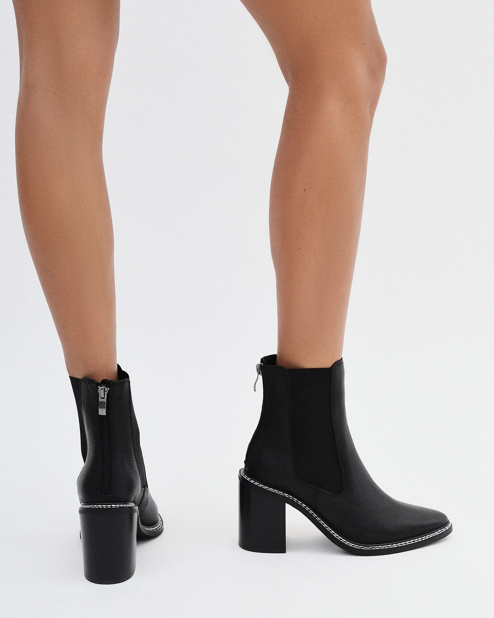 LUXE HIGH ANKLE BOOTS BLACK LEATHER image