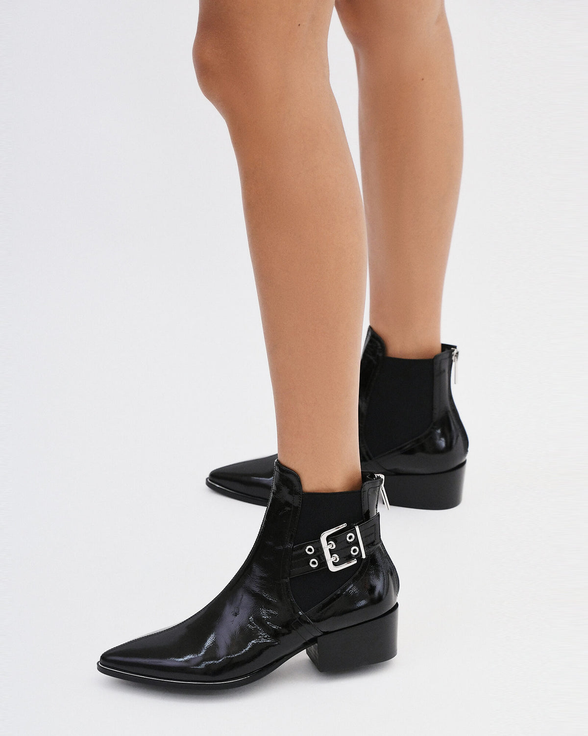 RIVER FLAT ANKLE BOOTS BLACK CRINKLE PATENT