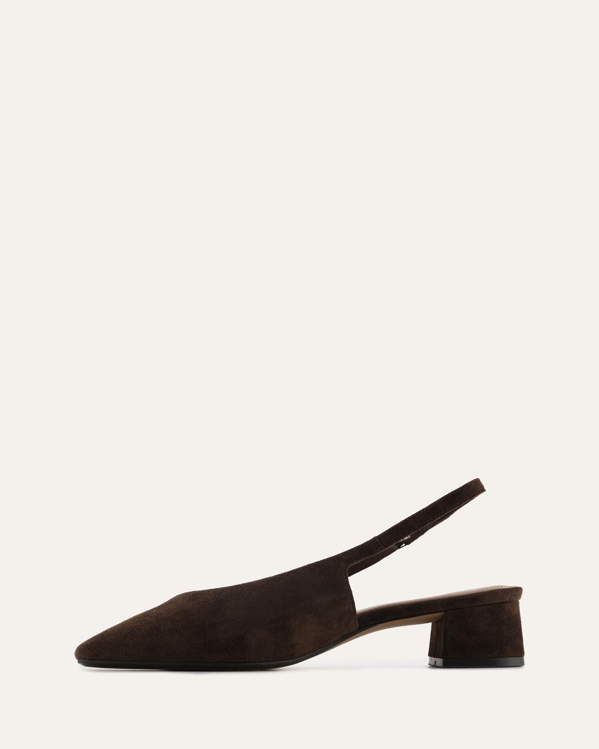 Brown suede slingback shoe on a white background