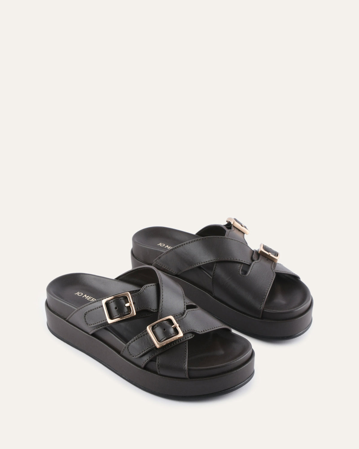 WICCA FLAT SANDALS BITTER CHOC LEATHER